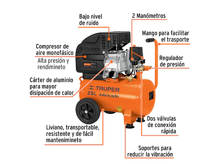 Compresor Truper 15006 Horizontal 25L 3HP 127V  - Foto 2 | aztools.co