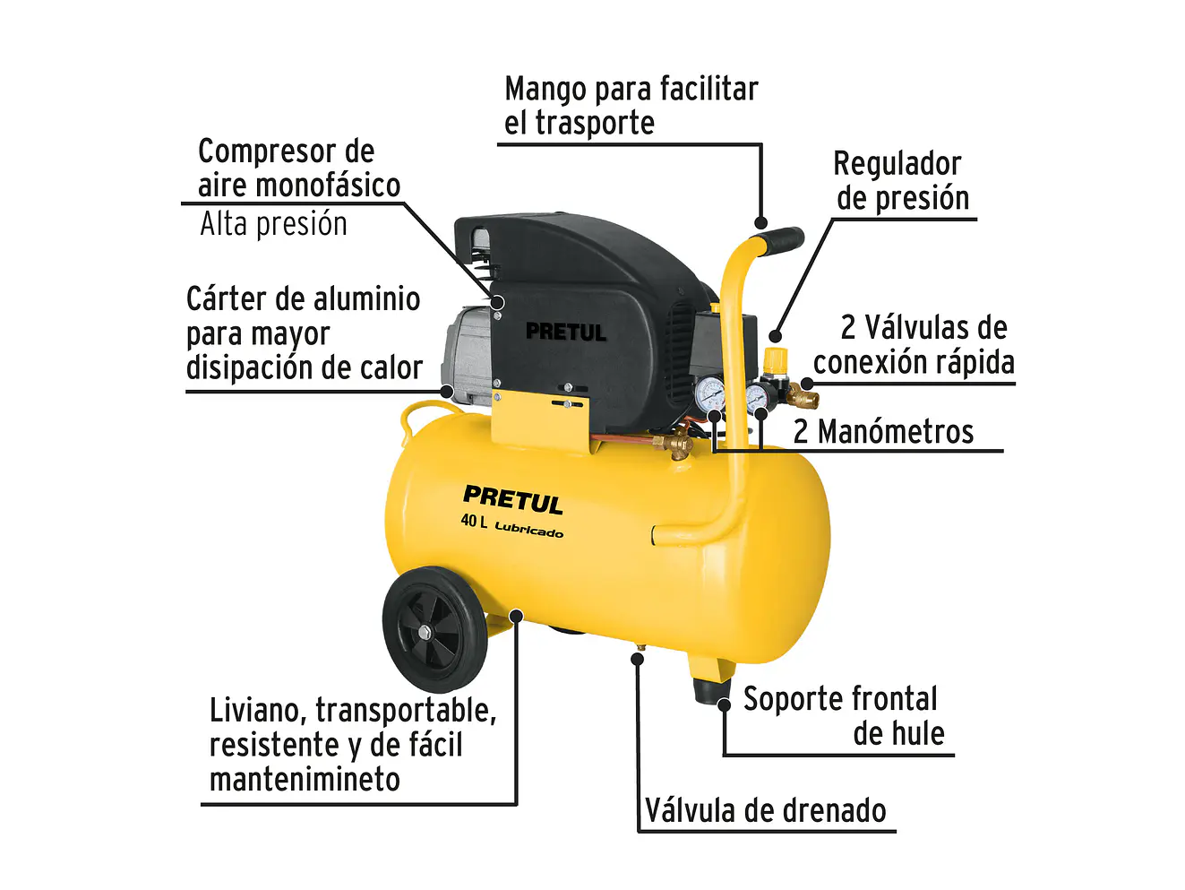 Compresor Pretul 23066, 40 L, 3 HP potencia máxima , 127 V,  - Foto 2 | aztools.co