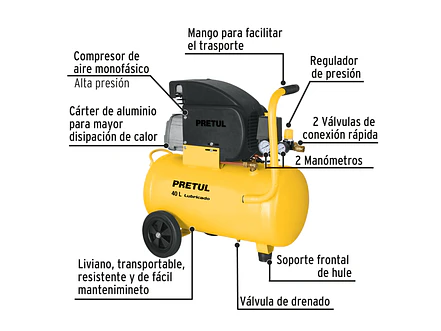 Compresor Pretul 23066, 40 L, 3 HP potencia máxima , 127 V,  - Foto 2 | aztools.co