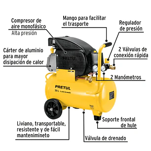 Kit, compresor 20L Pretul 24357, 2-1/2 HP,manguera PVC y pistola,