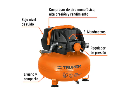 Compresor De Aire 24 Lts Truper 13830 Libre Aceite Comp-24s - Foto 3 | aztools.co