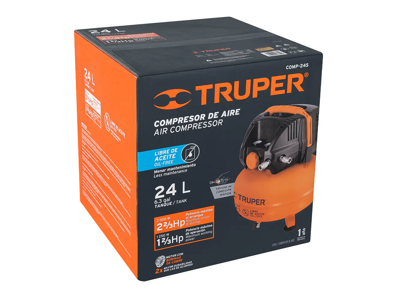 Compresor De Aire 24 Lts Truper 13830 Libre Aceite Comp-24s - Foto 4 | aztools.co
