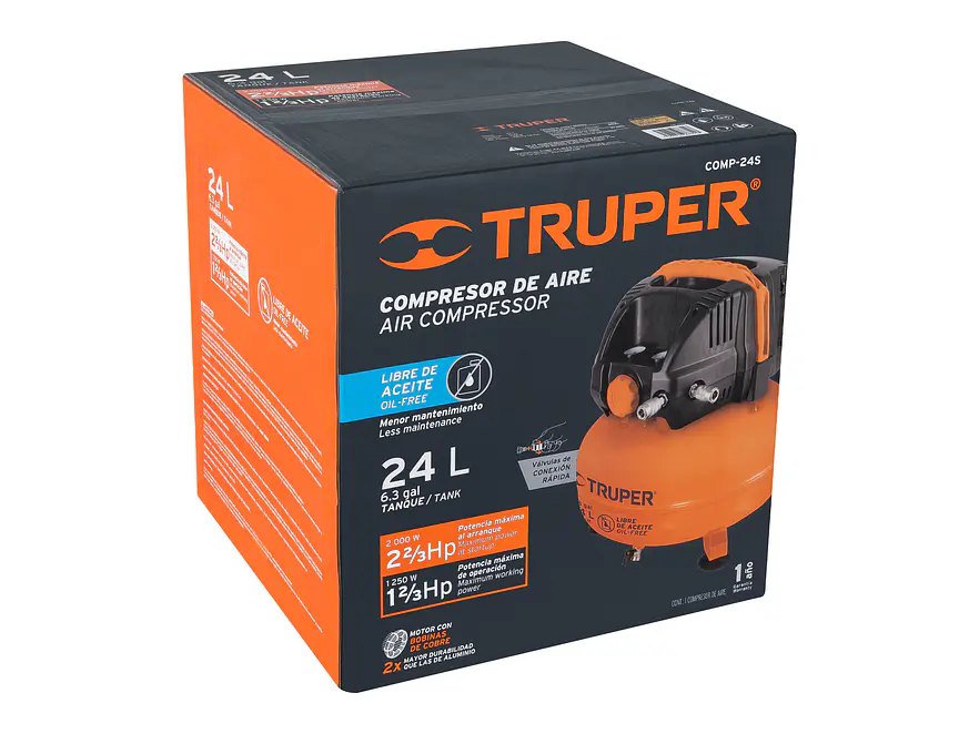 Compresor De Aire 24 Lts Truper 13830 Libre Aceite Comp-24s - Foto 4 | aztools.co
