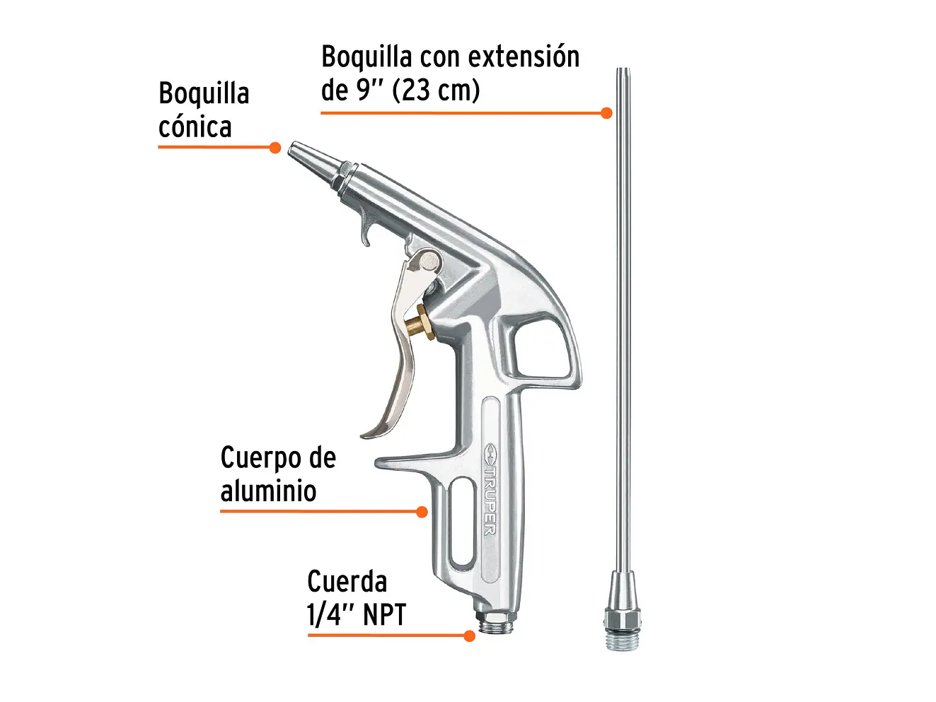 Pistola metálica con 2 boquillas Truper 10647 - Foto 2 | aztools.co
