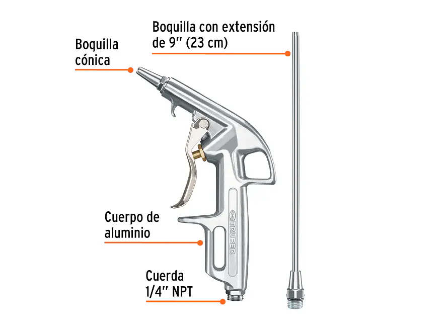 Pistola metálica con 2 boquillas Truper 10647 - Foto 2 | aztools.co