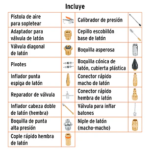 Juego de 18 piezas para compresor de aire Truper 19079