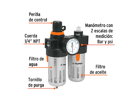 Unidad de limpieza y lubricación, cuerda 1/4 npt Truper 19238 - Foto 2 | aztools.co