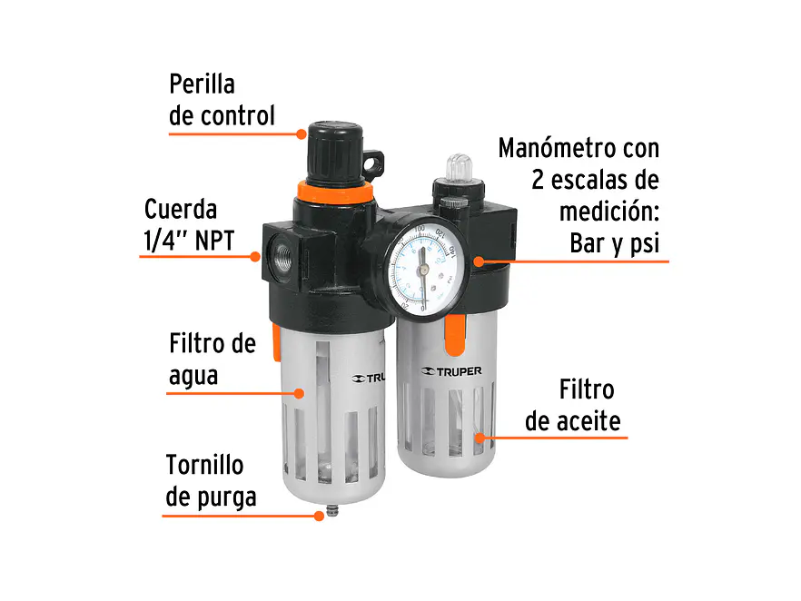Unidad de limpieza y lubricación, cuerda 1/4 npt Truper 19238 - Foto 2 | aztools.co
