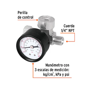 Regulador de aire para compresor, cuerda 1/4 npt Truper 19239