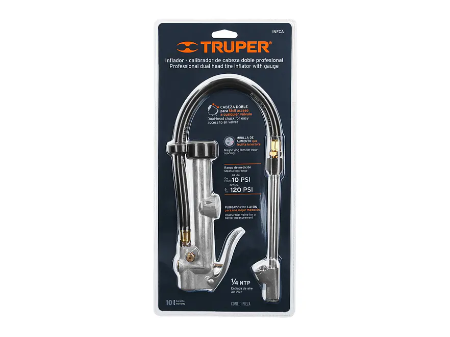 Inflador doble con calibrador de metal Truper 19028 - Foto 4 | aztools.co