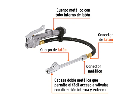 Inflador doble con calibrador de metal Truper 19028 - Foto 2 | aztools.co