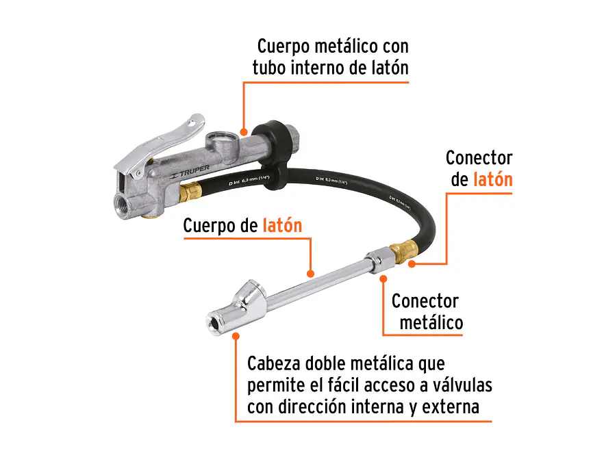 Inflador doble con calibrador de metal Truper 19028 - Foto 2 | aztools.co