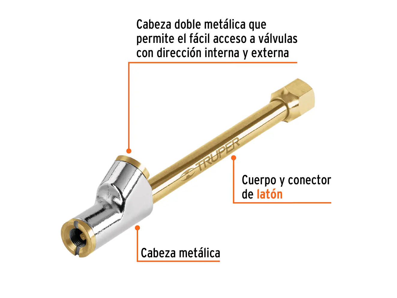 Inflador de cabeza doble, de latón, 1/4 NPT Truper 19089 - Foto 2 | aztools.co