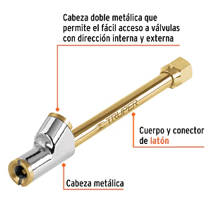 Inflador de cabeza doble, de latón, 1/4 NPT Truper 19089