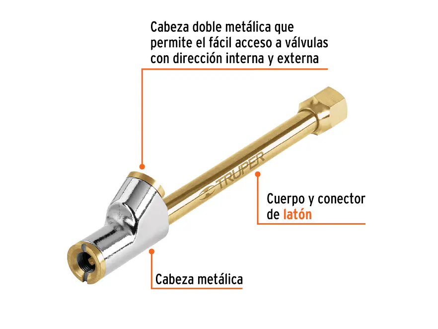 Inflador de cabeza doble, de latón, 1/4 NPT Truper 19089 - Foto 2 | aztools.co