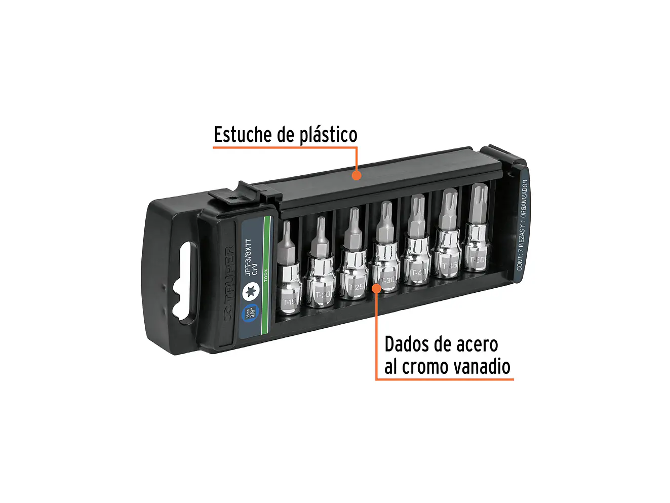 Juego de copas, punta torx Truper 14171, mando 3/8