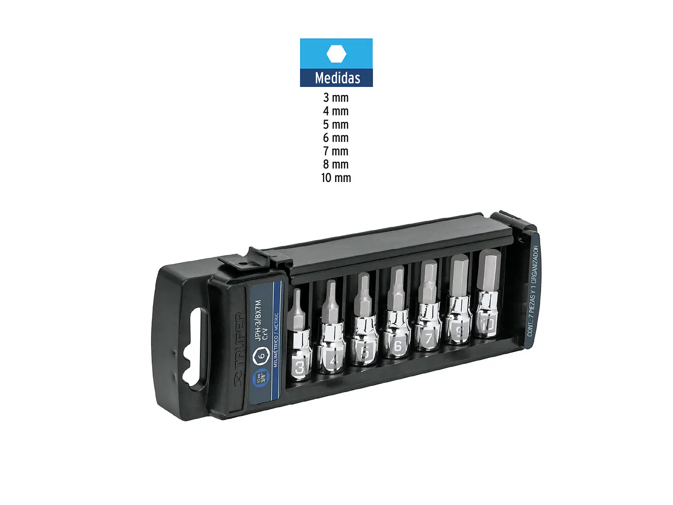 Juego de copas, punta hexagonal Truper 14170, mando 3/8