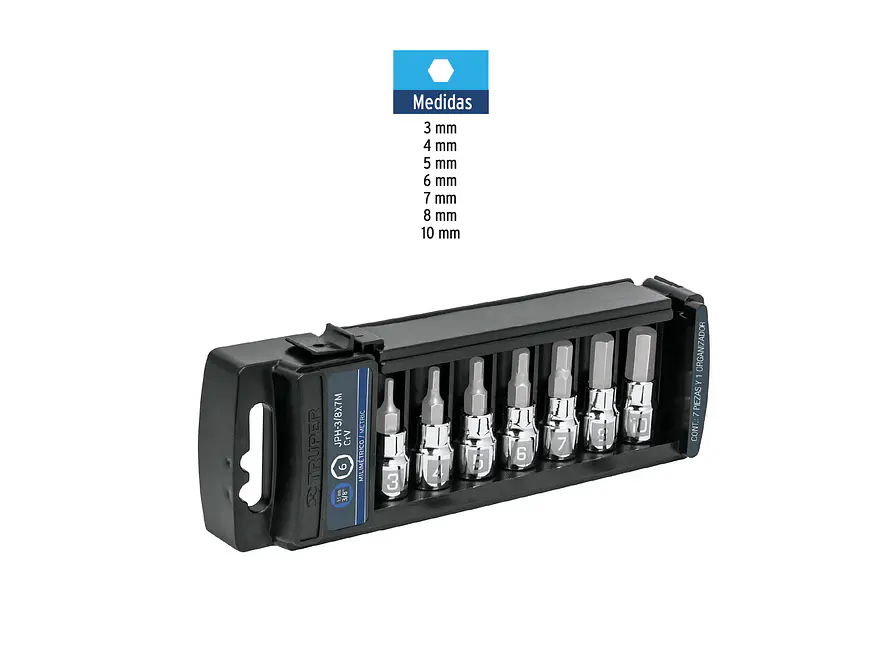 Juego de copas, punta hexagonal Truper 14170, mando 3/8
