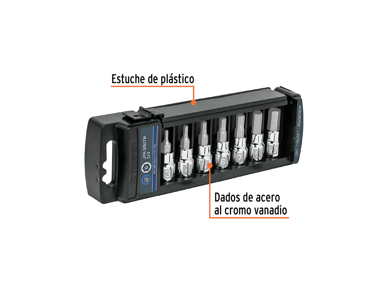 Juego de copas, punta hexagonal Truper 14170, mando 3/8