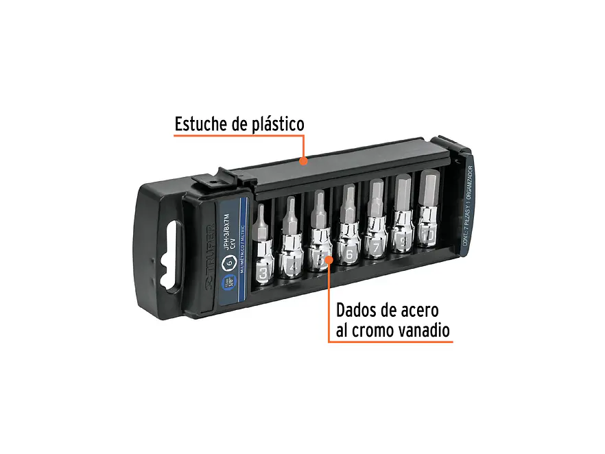 Juego de copas, punta hexagonal Truper 14170, mando 3/8