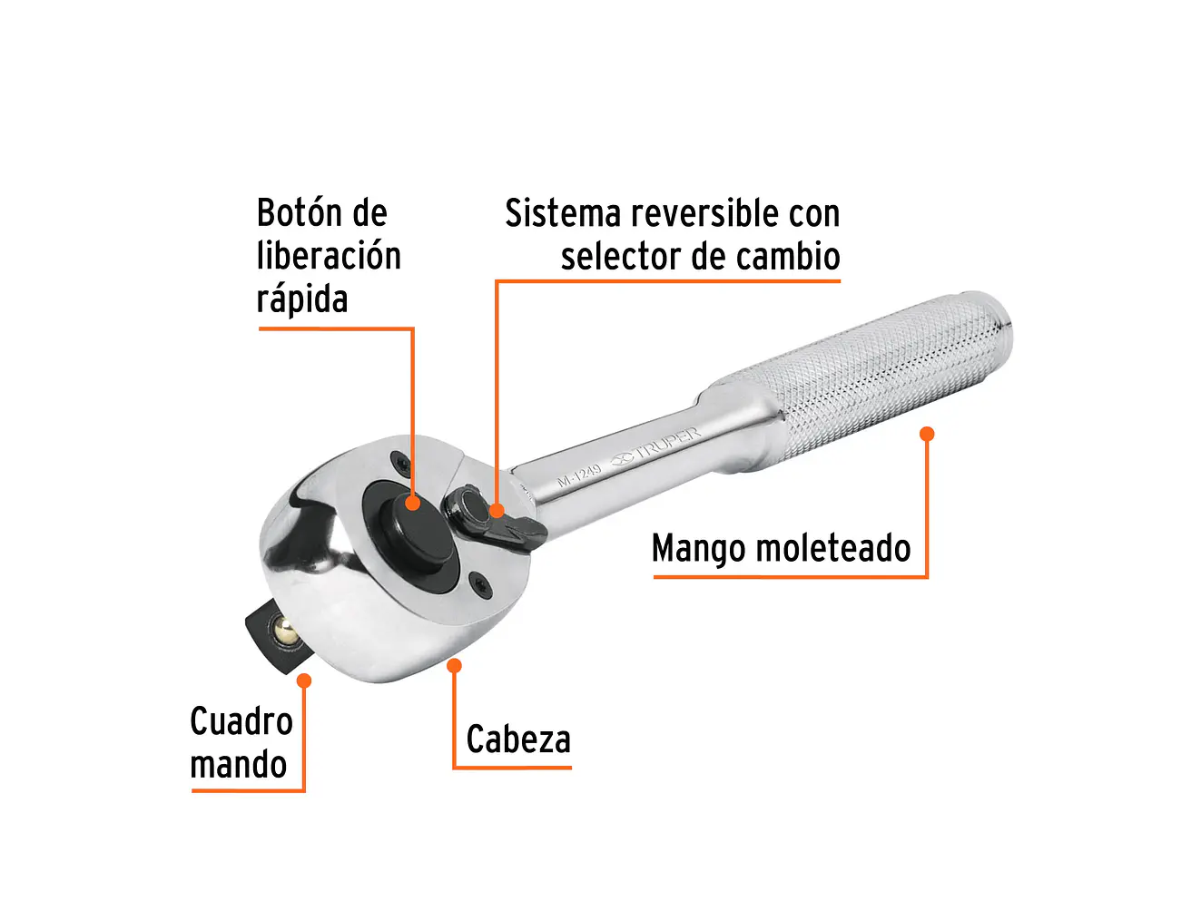 M-1249 Ratchet liberación rápida, cabeza de pera Truper 13410, mando 1/2