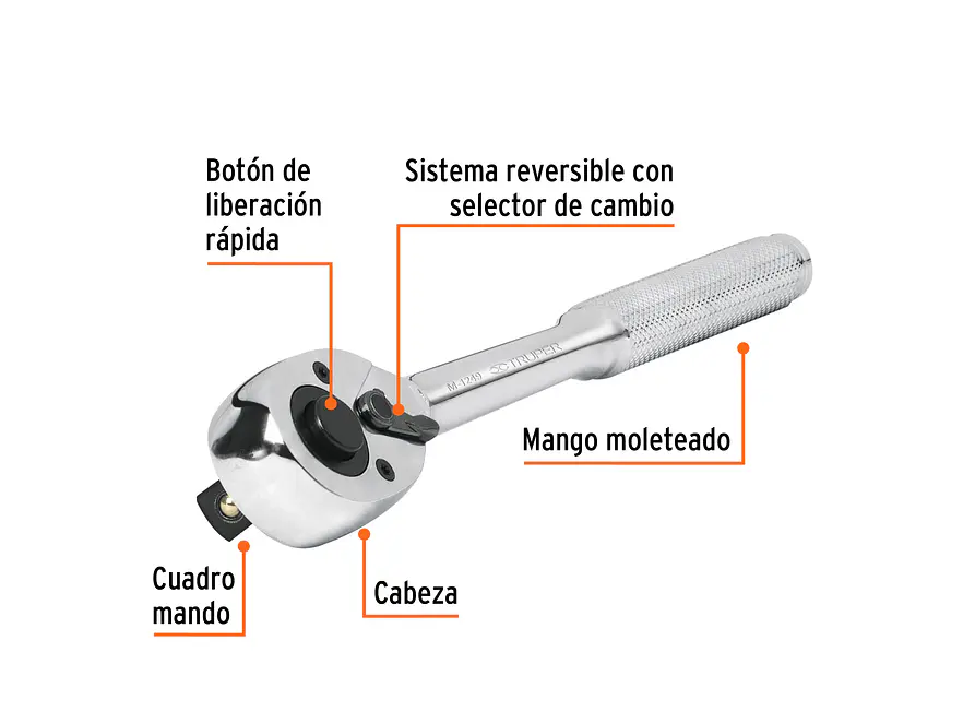 M-1249 Ratchet liberación rápida, cabeza de pera Truper 13410, mando 1/2
