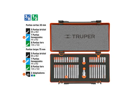 Juego 42 puntas Truper 17809, 1/2
