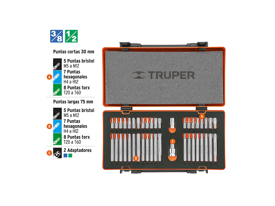 Juego 42 puntas Truper 17809, 1/2
