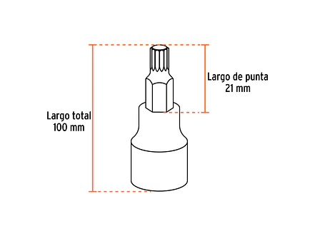 Juego 7 dados punta larga bristol M5 a M16x100mm Truper 101306, cuadro 1/2