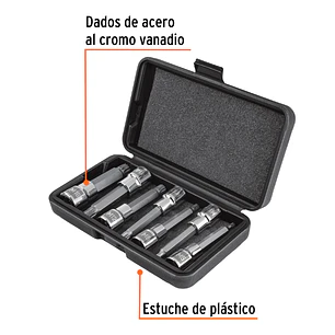 Juego 7 dados punta larga bristol M5 a M16x100mm Truper 101306, cuadro 1/2