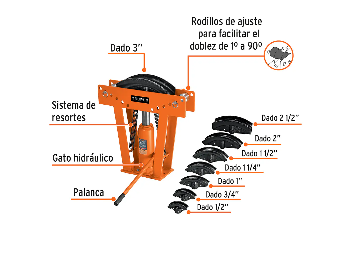 Doblador de tubo hidráulico Truper 12884, 16 toneladas  - Foto 3 | aztools.co