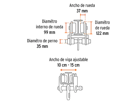 Trole de carga para vigas IPS e IPR, ajustable, 3 Ton