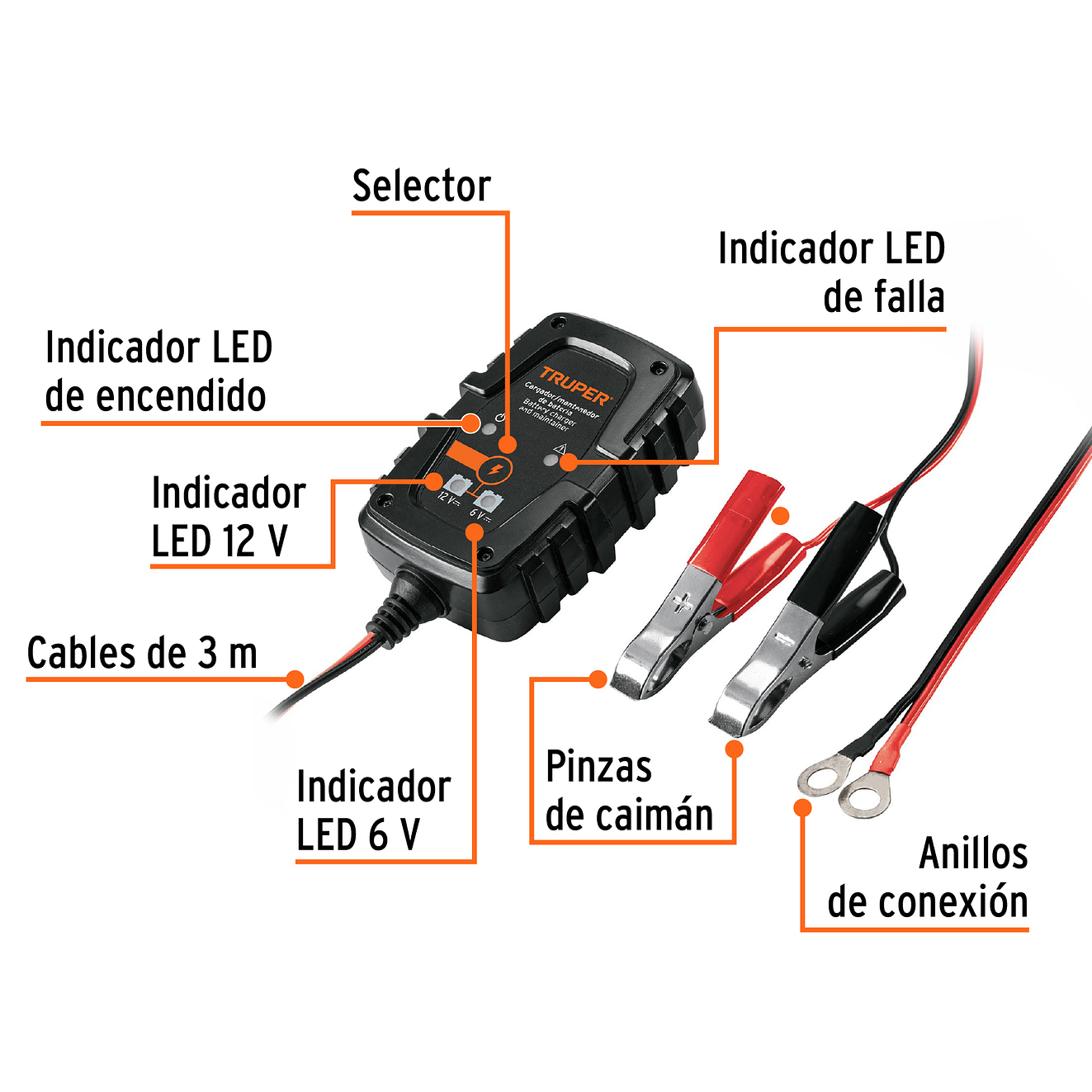 Cargador Baterías Truper 101610 1A 6V/12V  3