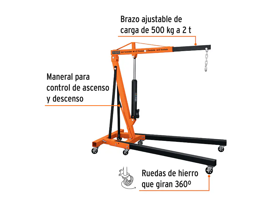 Pluma hidráulica Truper 12888, brazo ajustable, 2 toneladas  - Foto 4 | aztools.co