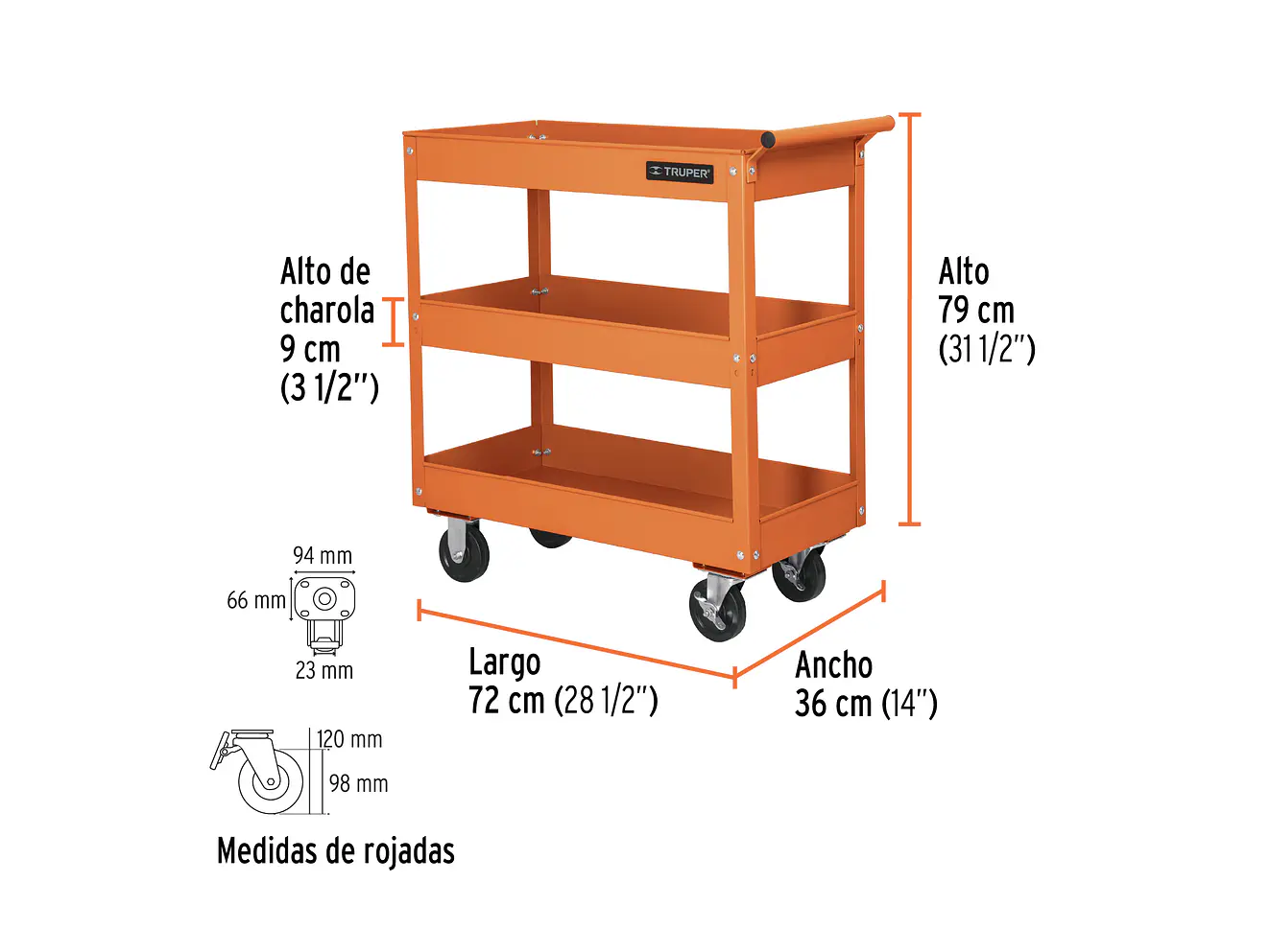 Carro de servicio, 3 charolas Truper 11528 - Foto 2 | aztools.co