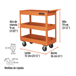 Carro de servicio, 3 charolas Truper 11528