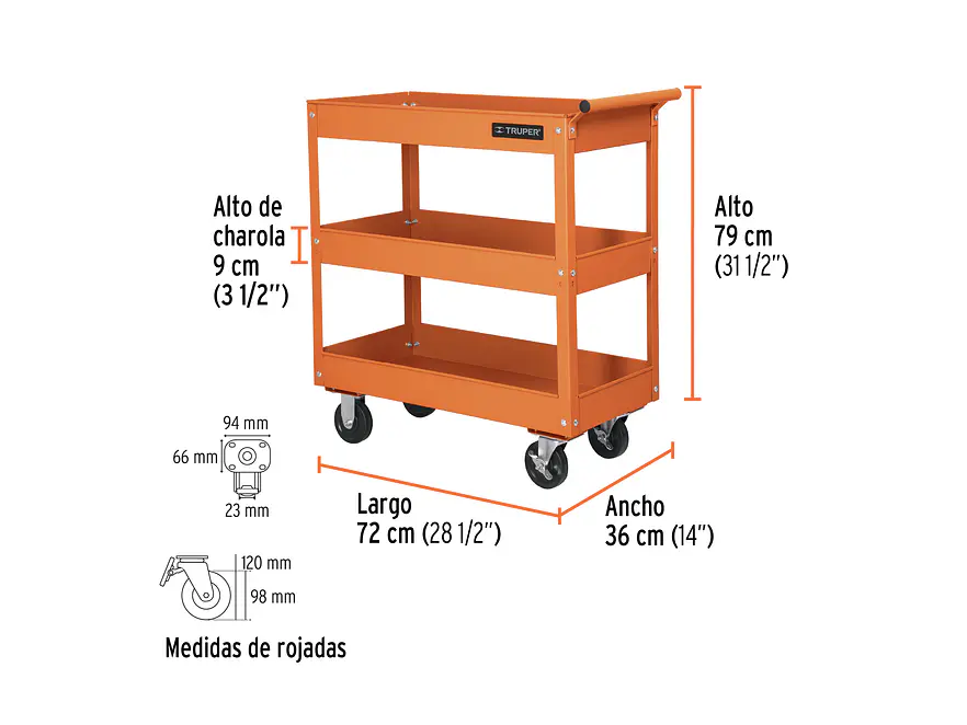 Carro de servicio, 3 charolas Truper 11528 - Foto 2 | aztools.co