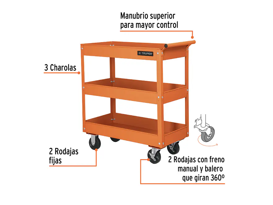 Carro de servicio, 3 charolas Truper 11528 - Foto 3 | aztools.co