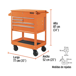 Gabinete metálico móvil con 5 cajones, capacidad 320 kg