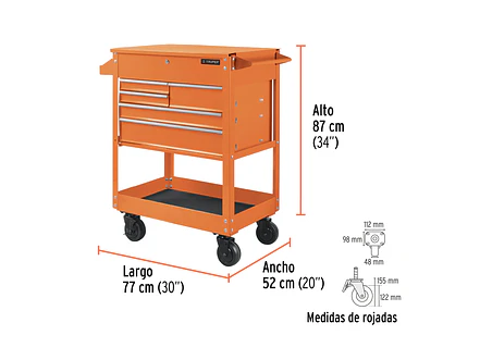 Gabinete metálico móvil con 5 cajones, capacidad 320 kg