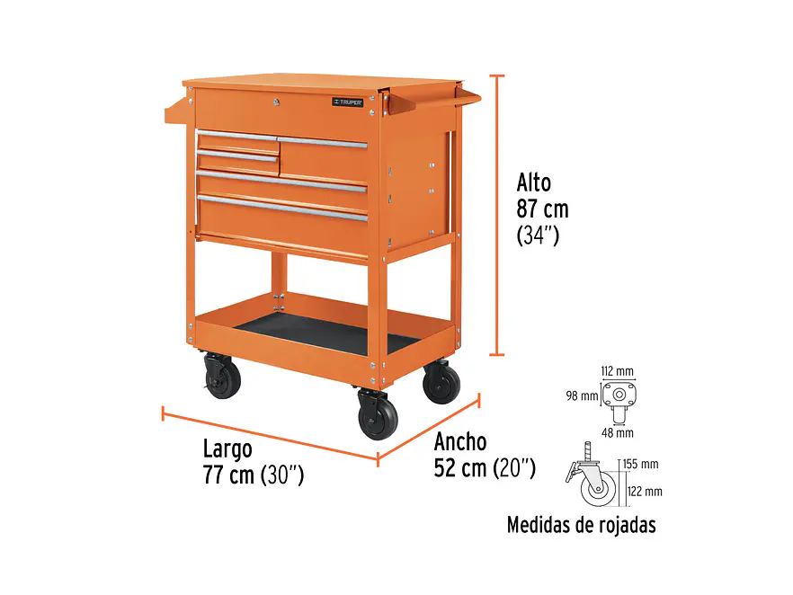 Gabinete metálico móvil con 5 cajones, capacidad 320 kg