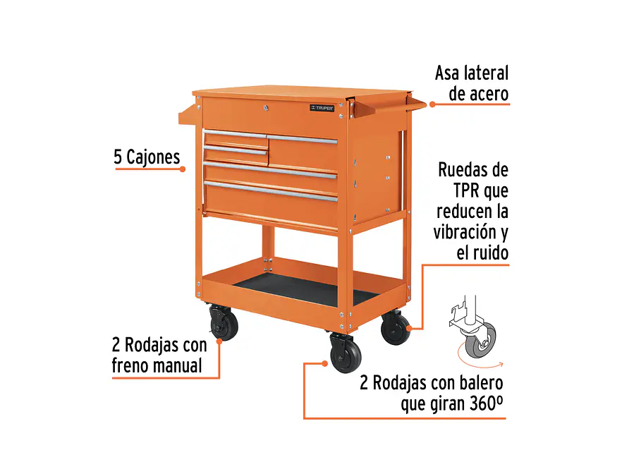 Gabinete metálico móvil con 5 cajones, capacidad 320 kg