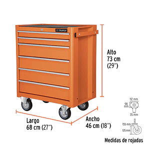 Gabinete metálico móvil, 6 cajones, capacidad 130 kg. Truper 12067