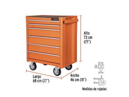 Gabinete metálico móvil, 6 cajones, capacidad 130 kg. Truper 12067 - Foto 2 | aztools.co