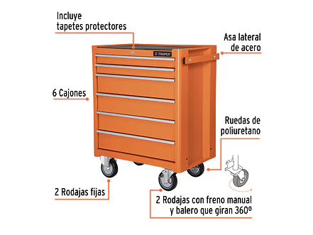 Gabinete metálico móvil, 6 cajones, capacidad 130 kg. Truper 12067 - Foto 3 | aztools.co