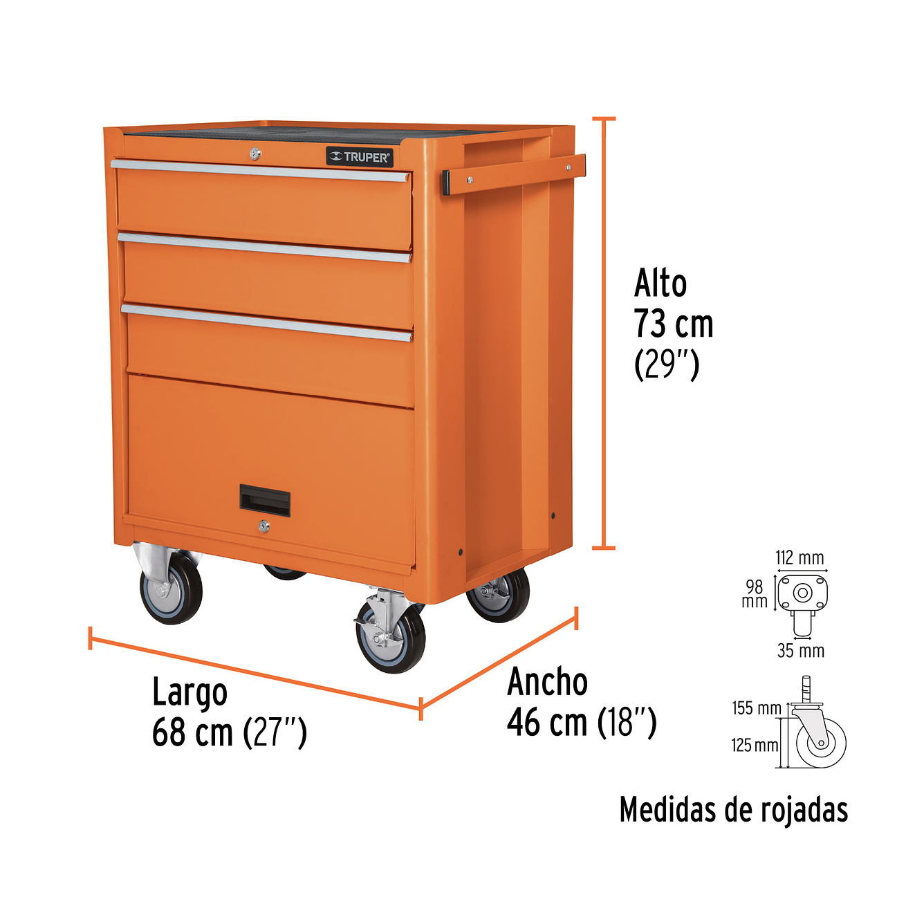 Gabinete metálico móvil, 4 cajones, capacidad 90 kg. TRUPER 12066 2