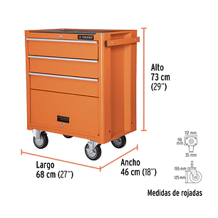 Gabinete metálico móvil, 4 cajones, capacidad 90 kg. Truper 12066