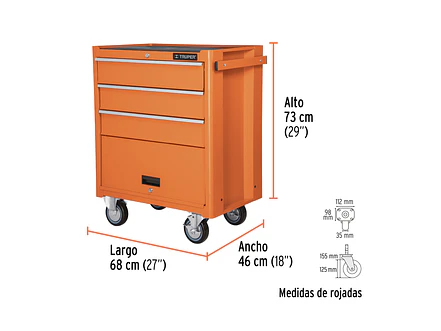 Gabinete metálico móvil, 4 cajones, capacidad 90 kg. Truper 12066 - Foto 2 | aztools.co