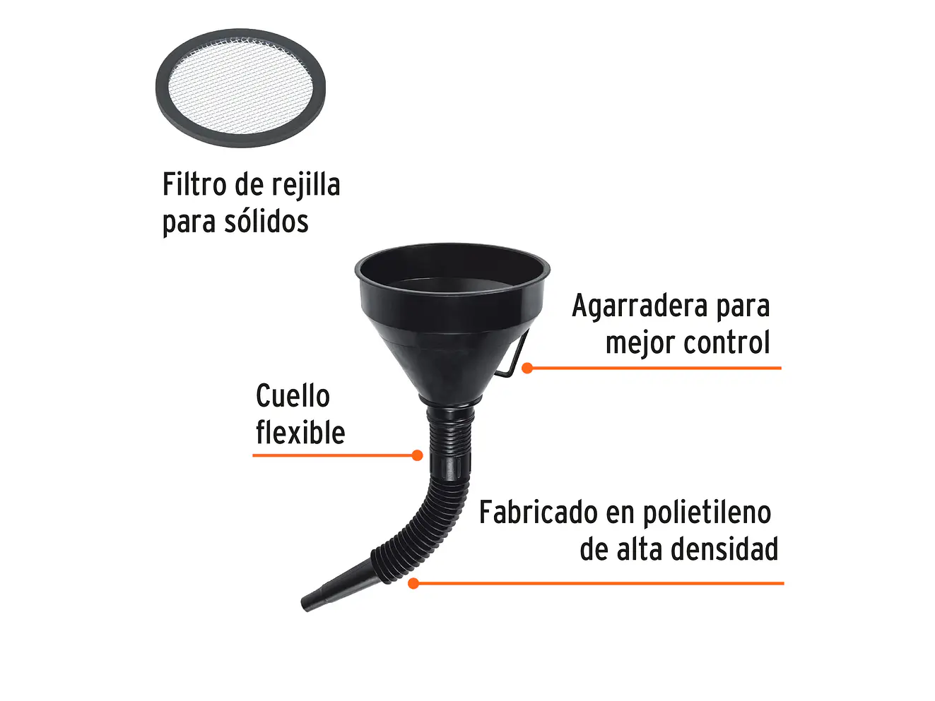 Embudo plástico flexible con filtro 5' TRUPER 11207 - Foto 2 | aztools.co