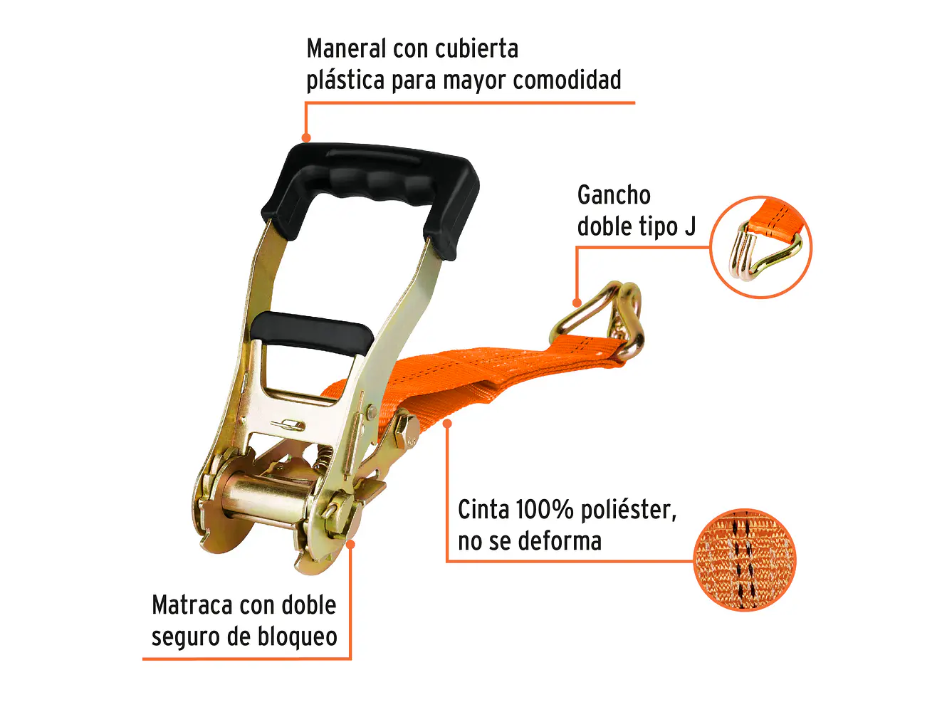 Eslinga con ratchet, carga máxima 3000 kg Truper 19286 - Foto 2 | aztools.co